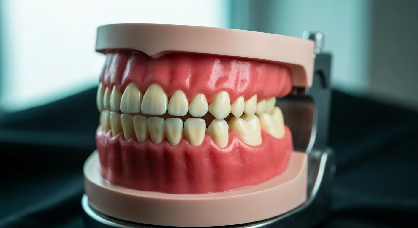 Close-up of swollen, inflamed gum tissue