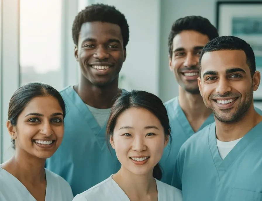 Group of smiling patients satisfied with dental implant results