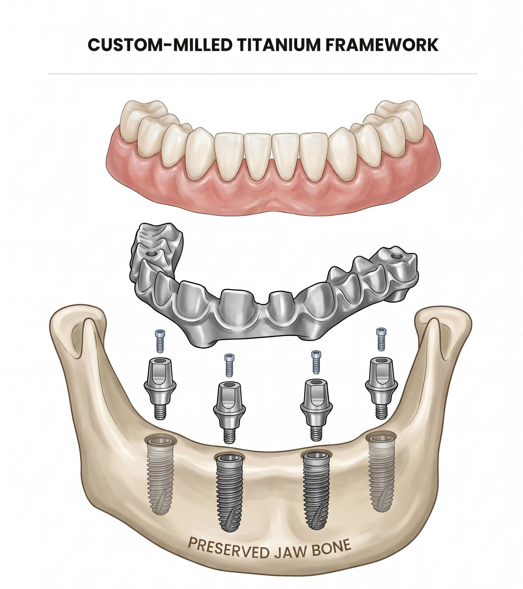 Custom-milled titanium framework — Vitality Dentistry infographic